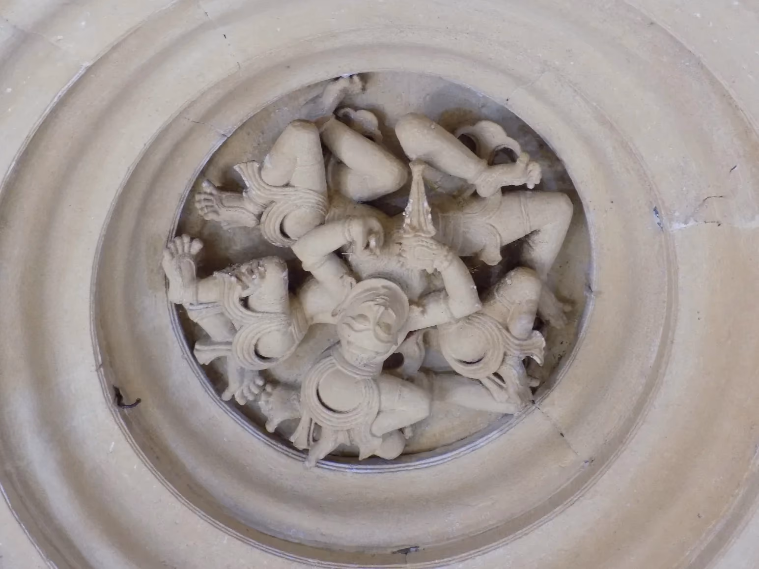 Painted and carved ceiling art inside a Jain temple in Jaisalmer
